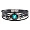 Pulsera retro europea y americana de múltiples capas de las 12 constelaciones DIY pulsera de cuero punk para pareja joyería de constelaciones