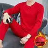 Ropa interior térmica para hombre con forro polar, ropa de otoño, traje de pantalones largos, protección contra el frío invernal, para mediana edad y ancianos, suéter de algodón rojo para la base