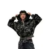 Cárdigan con cremallera Camuflaje Retro Americano High Street Sudadera corta Otoño 2025 Nueva Sudadera Americana Cálida