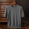 Camiseta Pulóver Casual Holgada de Punto para Hombre, Color Sólido, Manga Corta, Manga Media, Suéter Delgado de Primavera Verano, Camiseta Base, Moderna