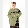 Suéter da Nova Coleção Outono e Inverno para Casal, Manga Longa, Marca Tendência, High Street Europeu e Americano, Patchwork Irregular, Bordado com Letras Desgastadas
