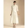 Moda Femenina Nueva Primavera 2026 Vestido Transfronterizo Europeo y Americano Cuello en V Manga Abullonada Dulce Bordado con Cuentas Encaje Vestido Largo