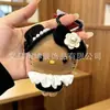 Llavero de peluche Hello Kitty, muñeco de sombrero de paja Hello Kitty de cuero negro, amuleto popular para bolsa de dibujos animados
