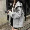 Jaqueta moletom raglan oversized preta para mulheres, novo cardigã com capuz solto versátil estilo coreano outono/inverno 2026