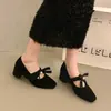 Sapatos Mary Jane Peludos de Salto Grosso Franceses para Mulheres 2026 Outono Inverno Novo Estilo com Saia Sapatos de Festa Mules Sapatos de Algodão