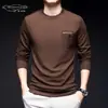 Elegante Camiseta de Manga Larga para Hombre 2024 Primavera y Otoño Nueva Casual de Negocios Cuello Redondo Estampada Tendencia Versátil