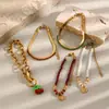 Estilo de Moda Ins Europeu e Americano Nicho Colorido Aço Inoxidável Banhado a Ouro 18K Pulseira Personalizada com Contas de Frutas para Mulheres
