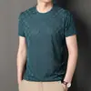 Camiseta de Verano Delgada de Cuello Redondo y Manga Corta Moda Masculina Negocios Color Sólido Camisa Básica Camiseta Casual con Cabeza de Dragón Pequeña Top