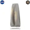 Calças Casuais Masculinas de Alta Qualidade, Corte Reto, Soltas, Co-branded NASA, para Primavera, Esportes, Perna Larga, Versáteis, Caimento Fluido, Longas