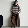 Conjunto de suéter a rayas para niña, colección primavera/otoño, nuevo estilo 2026, atuendo de otoño estilo coreano, pantalones de pierna ancha, conjunto de dos piezas, moderno y a la moda