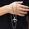 Collar con colgante de avión de hip-hop de acero de titanio para hombre, sencillo y a la moda, combina con todo, cadena larga de lana distintiva para mujer.