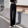 Pantalones rectos negros ajustados de seda helada para mujer, nueva colección de verano 2026, ligeros, con caída fluida, efecto adelgazante, pierna ancha, pantalones de traje casual