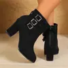 Botas de jinete de moda estilo europeo y americano, talla grande 40-43, punta fina, tacón grueso, corte bajo, tacón ultralto, hebilla de cinturón, botas de mujer de color liso L10