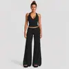 Conjunto fitness transfronteiriço com top de alça cruzada em V para yoga, conjunto de calças esportivas para corrida com cintura de punho de secagem rápida