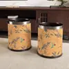 Nueva Sala de Té de Estilo Chino, Casa de Té, Cubo de Basura Redondo de Cuero, Uso en Habitación de Hotel, Sala de Estar Retro de Estilo Chino, Alto Valor Estético