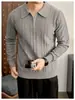 Suéter de punto de media cremallera de alta gama, estilo clásico, para hombre, perfecto para otoño e invierno, versátil para uso casual, con cuello tipo polo y diseño de canalé