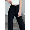 Toma real: Traje de mujer negro, pantalón de campana, nuevo estilo primavera/verano, tiro alto, adelgazante, con efecto de caída, elástico, pantalón de campana casual