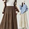 Foto Real de Falda de Terciopelo Patchwork con Bordes Fruncidos para Mujer, Nueva Falda de Cintura Alta Adelgazante de Longitud Media Corte A para Otoño e Invierno 2024