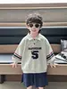 Q164 Sudadera de Manga Larga para Niño Primavera y Otoño Nueva Ropa de Otoño para Niños Camisa POLO Deportiva Estilo Coreano para Niño Top Fresco y Guapo