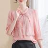 Nova Camisa Branca Chinesa Falsa Duas Peças Feminina Manga Média Verão 2024 Nova Moda Feminina Borda de Orelha Estilo Nacional Top
