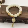 Pulsera Gato de la Suerte Garra de Gato Carbón Jade Blanco Hilo de Bodhi Correa de Gato Colgante Cadena de Teléfono Móvil Placa de Mano Jugar