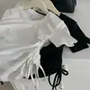 Camiseta de Verano Nueva Estilo Coreano con Cordón Cuello Redondo Manga Corta para Mujer Nicho Interior Adelgazante Camiseta Base Manga Media