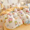 Juego de cuatro piezas de terciopelo de leche engrosado de invierno, doble cara de felpa, funda nórdica con forro de felpa, juego de tres piezas para dormitorio de estudiante, estilo de sábana bajera de coral
