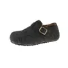 Venta Caliente Birkenstocks Grises Mujer Invierno Más Terciopelo Nuevo Sin Cordones Fieltro Interior Aumento de Altura Retro Birken Zapatos de Algodón