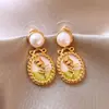 Estilo Pintura al Óleo Jardín de Monet Pendientes de Flor de Amor Perla Pendientes de Temperamento de Moda Lujo Ligero Pendientes de Gama Alta Venta al por Mayor