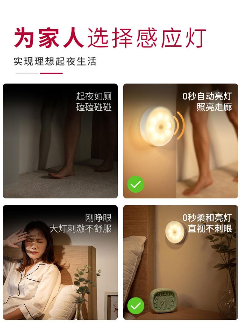 床头小夜灯卧室睡眠灯无线人体感应灯起夜家用过道婴儿喂奶护眼灯