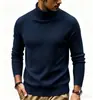 [Suéter] Nova coleção outono/inverno masculina: Suéter de malha estilo europeu e americano, gola alta, listrado liso, slim fit, suéter quente, segunda pele para homens