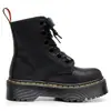 Botas de Moda de Couro Crazy Horse de Primeira Camada Pretas com Solado Grosso de 6 Furos para Mulheres 1460 Botas Curtas Femininas Estilo Britânico Plataforma com Cadarço Botas de Motocicleta de Trabalho
