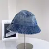 Chapéu de Pescador Vintage em Jeans Lavado Outono Casual Versátil Chapéu de Sol Proteção Solar Aba Pequena Chapéu Balde Tendência