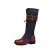 Botas de Couro Femininas de Cano Alto Color Block Estilo Europeu e Americano com Fivela de Cinto, Tamanhos Grandes 40-47