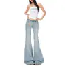 Jeans de campana de tiro bajo color Naranja Juvenil # Estilo de la alta calle americana para mujer, corte holgado, adelgazante, no apretados en las piernas, pantalones versátiles de largo hasta el suelo