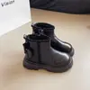 Botas de Cuero para Niñas Estilo Otoño e Invierno Botines Cortos con Felpa Botas Martin para Niños Suela Blanda Antideslizante Botas de Princesa Botas de Moda con Lazo