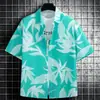 Camisa floral estilo hawaiano transfronteriza para hombre, de manga corta, adecuada para vacaciones junto al mar y en la playa, ropa de hombre, corte holgado, talla grande, top de seda helada
