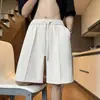 Ice Silk Suit Shorts Masculino Verão Fino High-end Straight Pants Loose plus size Moda Cinco pontos Calças Casuais
