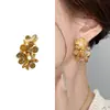 Pendientes de Flor de Metal y Circonita de Diseño de Nicho de Lujo Ligero Moda Retro Simple Elegantes de Gama Alta Pendientes de Moda