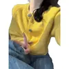 Cardigan de Cachemir Amarillo Ganso Reductor de Edad Pequeño Suave Cera Holgado Tejido de Punto Abrigo Suéter para Mujer Ropa de Primavera Estilo Perezoso