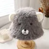 Chapéu de Pescador Feminino Outono e Inverno Novo Estilo Desenho Animado Ragdoll Moda Rosto Exposto Pequeno Chapéu de Bacia Recheado Chapéu Quente à Prova de Frio