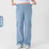 Suministro exclusivo transfronterizo: Pantalones Cargo de Pierna Ancha de Mezclilla Extra Largos y Oversize para Mujer, de Cintura Alta, Elásticos, con Bolsillos Dobles, Pantalones Deportivos Casuales