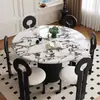 Mesa redonda de comedor, tamaño pequeño para uso doméstico, mesa redonda de comedor de mármol estilo francés, piedra vintage moderna de lujo ligero, diseño simple