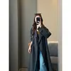 Zedaijiai Principios de Otoño Estilo Coreano Moda Versátil para Ir al Trabajo Cintura con Cordón Fresco Cuello Alto Gabardina Larga Negra