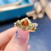 Anillo de Citrino Amarillo Intenso Natural con Incrustaciones de Plata 925, Joyería de Piedras Preciosas Coloridas para Mujer, Anillo Abierto Ajustable, Joyería Transfronteriza