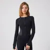Chamarra Deportiva Transfronteriza de Color Contrastante, Corte Ajustado, Cuello Redondo, Cremallera, Top de Fitness, Ropa de Yoga Nude y Cómoda, Mangas Largas