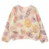 Suéter de mohair con estampado floral de estilo suave para mujer, 26 otoño nuevo en ropa para mujer, top de punto sin hombros con cuentas