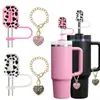 Tapa de Silicona para Popote con Letra Inglesa 10mm Cadena para Vaso Stanley Colgante de Diamante con Forma de Corazón Hebilla Decorativa con Clip para Popote de Fiesta
