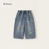 Calça Jeans Infantil Youbao com Bordado de Aplique de Estrela, Calça Reta para Meninos, Nova Moda Outono Roupas Infantis, Calça Solta para Meninas