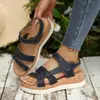 Sandalias Planas Transfronterizas Europeas y Americanas Moda Europea Sandalias de Cuña Gruesa Casuales para Mujer Velcro Transfronterizo Al por Mayor Tallas Grandes